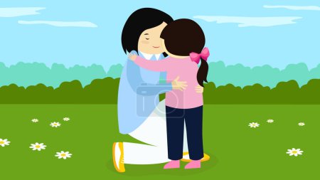 Illustration for Vector illustration of daughter and mother in park - Royalty Free Image
