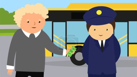 Téléchargez les illustrations : Policier avec bus, illustration vectorielle - en licence libre de droit