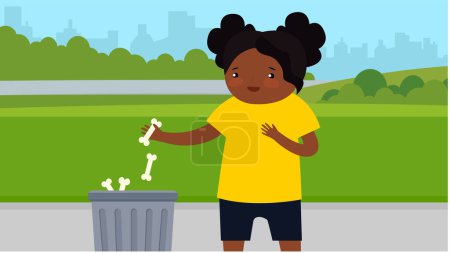 Téléchargez les illustrations : Femme américaine africaine avec poubelle peut vecteur illustration design - en licence libre de droit