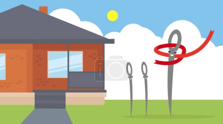 Illustration for House and yard on sunny day, vector illustration - Royalty Free Image