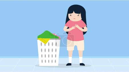 Illustration for Woman and plastic box with laundry - Royalty Free Image