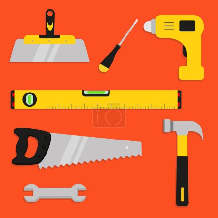 Ilustración de Conjunto de herramientas para la construcción y construcción, ilustración vectorial - Imagen libre de derechos