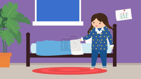 Illustration for Girl in pyjamas going to bed, vector illustration - Royalty Free Image