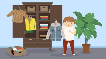 Illustration for Man choosing clothes in wardrobe, vector illustration - Royalty Free Image