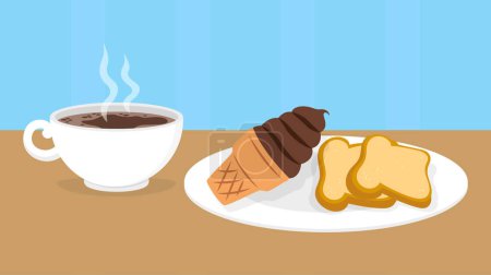 Téléchargez les illustrations : Café et biscuits design, menu petit déjeuner et dessert - en licence libre de droit