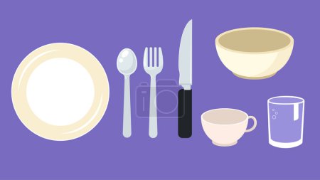 Illustration for Set of dishes, cutlery, vector illustration - Royalty Free Image