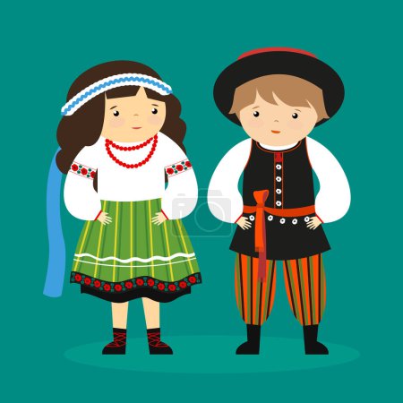 Illustration for Cute couple of people in traditional costumes vector illustration - Royalty Free Image