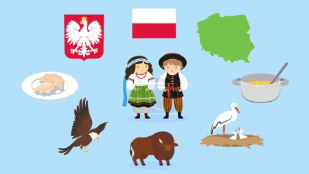 Téléchargez les illustrations : Ensemble de symboles du pays de la pologne. illustration vectorielle en style plat. - en licence libre de droit