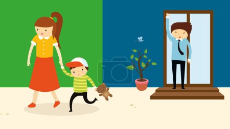 Illustration for Illustration with a family leaving home - Royalty Free Image