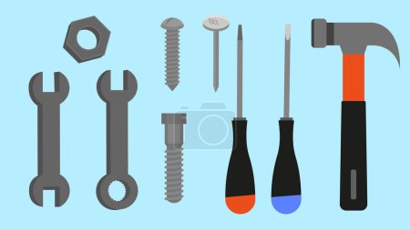 Téléchargez les illustrations : Ensemble vectoriel de différents types d'outils de construction. - en licence libre de droit