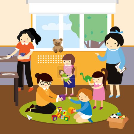 Illustration for Vector illustration of a children playing at kindergarten - Royalty Free Image