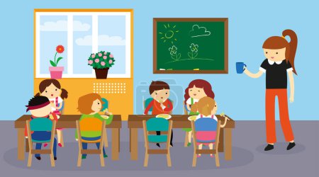 Photo for Vector flat illustration of kids in classroom. teacher and students. school and education - Royalty Free Image
