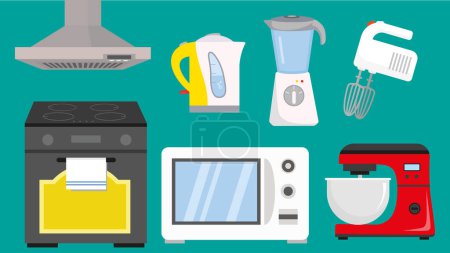 Ilustración de Conjunto de iconos de electrodomésticos de cocina. Ilustración plana de los aparatos de cocina iconos vectoriales para el diseño web - Imagen libre de derechos