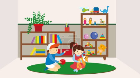 Ilustración de Niños jugando con juguetes en casa vector ilustración diseño - Imagen libre de derechos