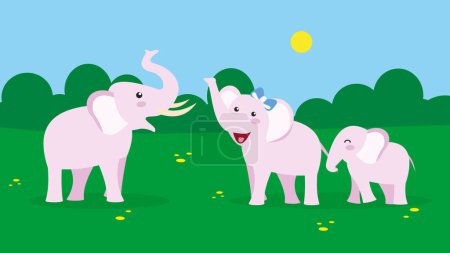 Téléchargez les illustrations : Mignon éléphant famille avec bébé - en licence libre de droit