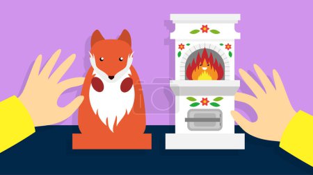 Téléchargez les illustrations : Cheminée avec renard, décorations de Noël - en licence libre de droit