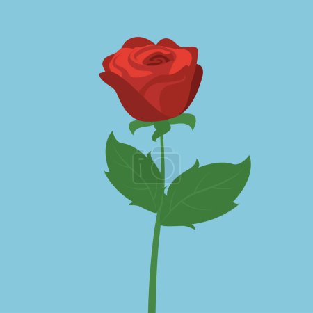 Ilustración de Rosa roja sobre fondo azul. Ilustración vectorial en estilo plano. - Imagen libre de derechos