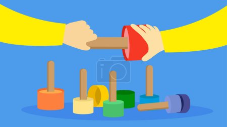Illustration for Hand holding a candles. Vector illustration in a flat style on a blue background. - Royalty Free Image
