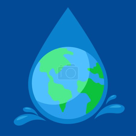 Illustration for Save water concept. Earth in water drop. Vector illustration in flat style - Royalty Free Image