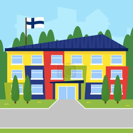 Illustration for School building in flat style. Vector illustration of a school building. - Royalty Free Image