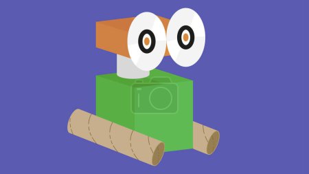 Illustration for Wooden toy with eyes on a blue background. Vector illustration. - Royalty Free Image