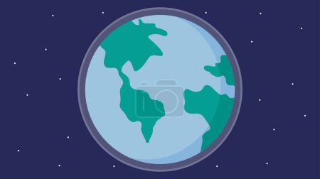 Illustration for Planet earth in space. Vector illustration in flat style on blue background. - Royalty Free Image