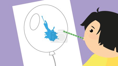 Téléchargez les illustrations : Illustration d'un garçon avec un ballon en forme de carte - en licence libre de droit