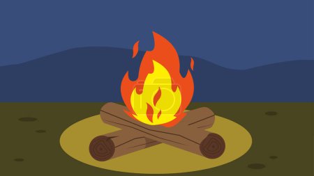 Téléchargez les illustrations : Camping feu de camp avec du bois de chauffage. Illustration vectorielle en style plat - en licence libre de droit
