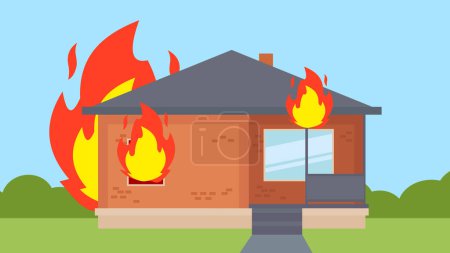 Ilustración de Casa en llamas. Ilustración de vector de estilo plano. Casa en llamas. - Imagen libre de derechos
