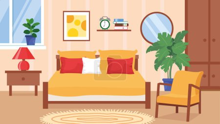 Ilustración de Dormitorio interior diseño de ilustración plana. ilustración vectorial - Imagen libre de derechos