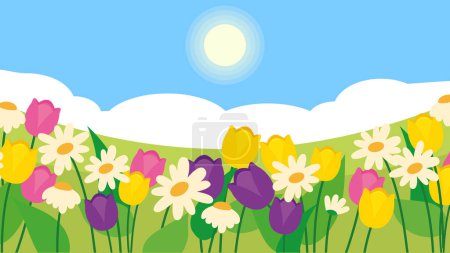 Photo for Illustration of floral lawn in sunny day. spring concept - Royalty Free Image