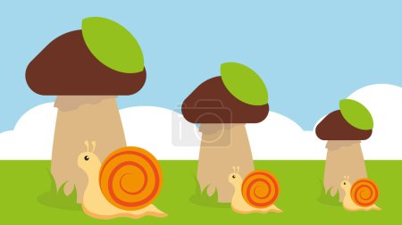 Téléchargez les illustrations : Illustration de l'escargot près du champignon - en licence libre de droit