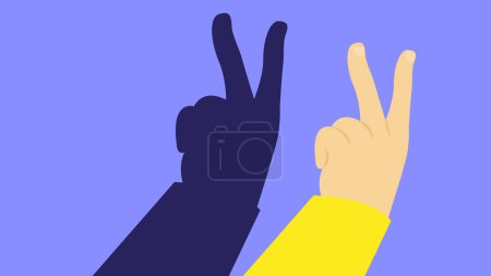 Illustration for Illustration of hands making a victory sign shadow on a blue background - Royalty Free Image