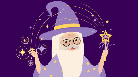 Photo for A cute male witch with a hat and a wand. vector illustration - Royalty Free Image