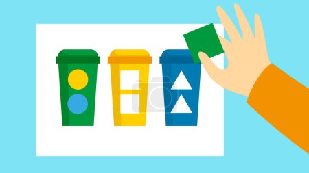 Téléchargez les illustrations : Illustration vectorielle de poubelle tenue à la main. Concept de recyclage. - en licence libre de droit