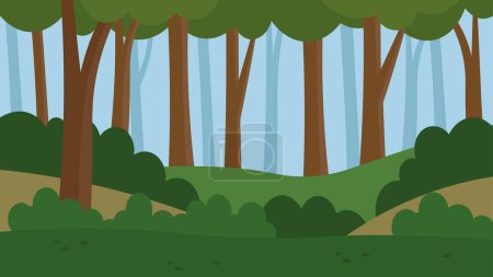 Téléchargez les illustrations : Paysage forestier avec dessin d'arbres - en licence libre de droit