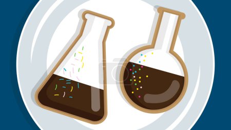 Ilustración de Artículos de vidrio de laboratorio con líquido multicolor. Ilustración vectorial. - Imagen libre de derechos