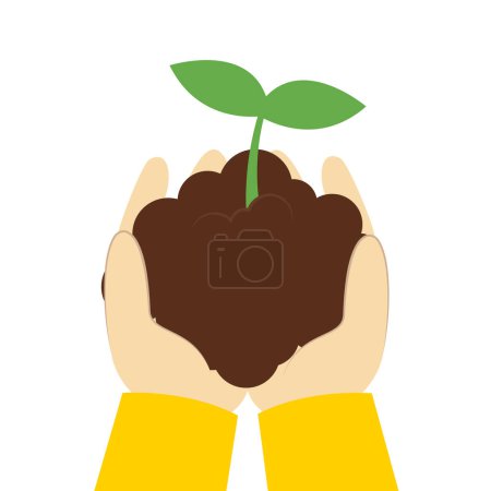 Illustration for Hands holding plant with a green leaves isolated on white background. - Royalty Free Image