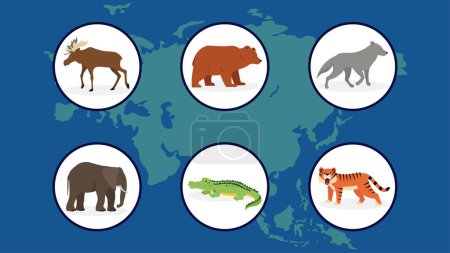 Ilustración de Conjunto de varios animales iconos en círculos, ilustración vectorial - Imagen libre de derechos