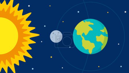 Téléchargez les illustrations : Terre, lune et soleil, illustration vectorielle - en licence libre de droit