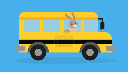 Téléchargez les illustrations : Mignon petit lapin dans le personnage de dessin animé de bus, illustration vectorielle - en licence libre de droit