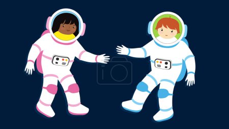 Téléchargez les illustrations : Mignons petits astronautes, illustration vectorielle - en licence libre de droit