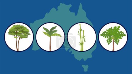 Illustration for Set of various australian plants icons in circles, vector illustration - Royalty Free Image