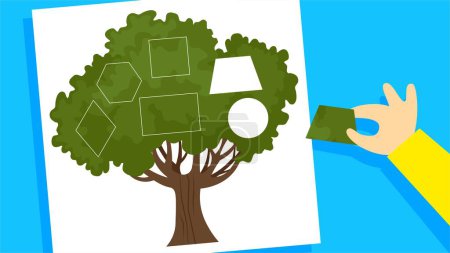 Téléchargez les illustrations : Enfant assemblage puzzle avec arbre, illustration vectorielle - en licence libre de droit