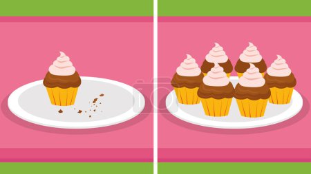 Téléchargez les illustrations : Cupcakes savoureux colorés, illustration vectorielle - en licence libre de droit