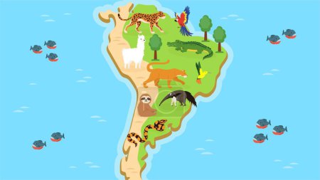 Téléchargez les illustrations : Carte plate colorée de l'Amérique du Sud, illustration vectorielle - en licence libre de droit