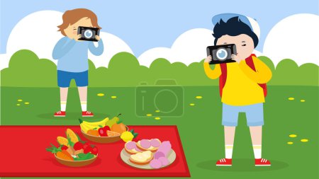 Illustration for Kids taking photos with cameras, vector illustration - Royalty Free Image