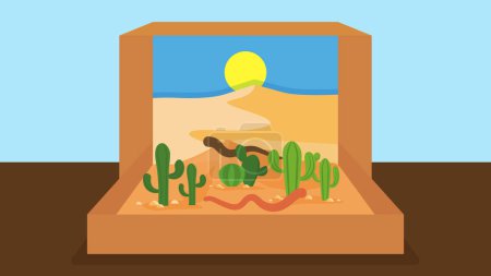 Téléchargez les illustrations : Scène de paysage avec des cactus désertiques et le soleil, illustration vectorielle - en licence libre de droit