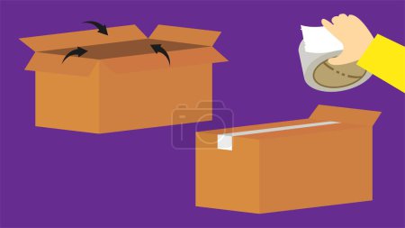 Illustration for Cute car with hippo face made of cardboard making process, vector illustration - Royalty Free Image