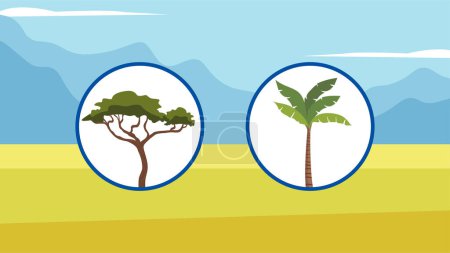 Illustration for Set of various african trees icons in circles, vector illustration - Royalty Free Image